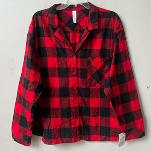 Auden Buffalo Check Flannel Pajama Sleepwear Shirt Womens XL Red Black NWT